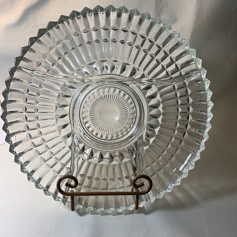 Serving Tray 5 Separete Divided Cut Glass Vintage Victorian Scalloped Trinket - Picture 1 of 4